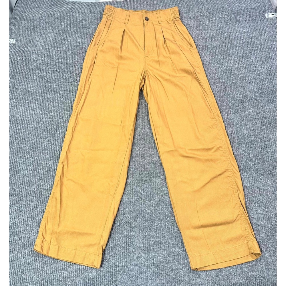 Madewell Neale Pant Womens 2 Yellow Toffee Straight Leg Drapeweave Stretch Pleat
